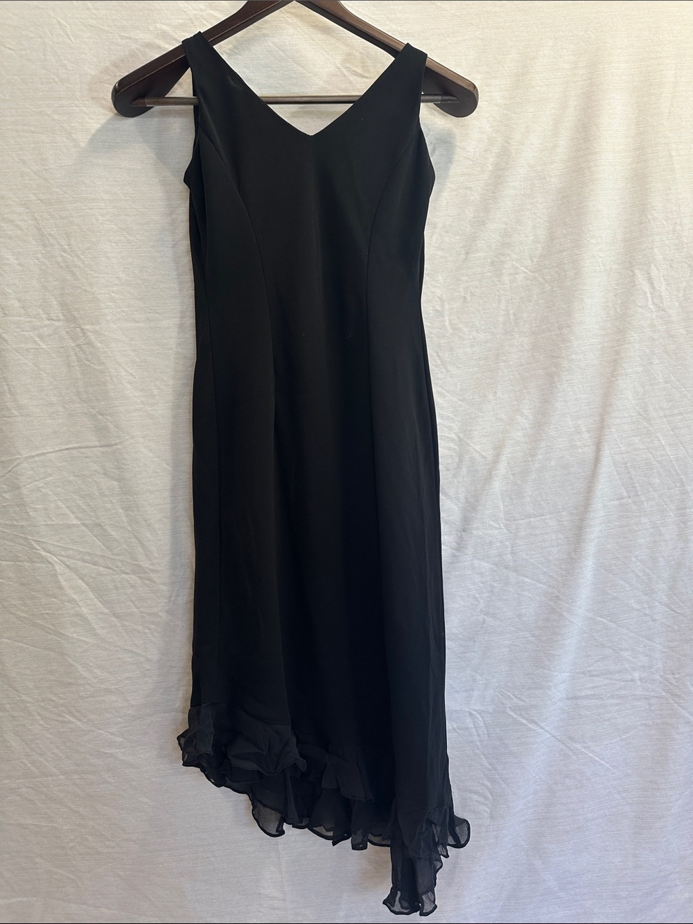 Jones New York Black V-Neck High-Low Ruffle Dress
